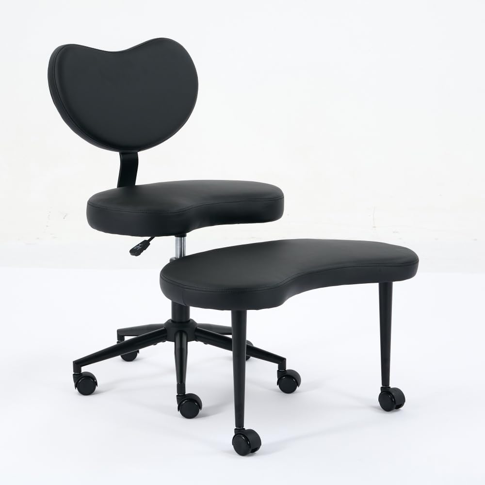 Meditation Chair Plus, Cross Legged Chair with Wheels, ADHD Chair with Lumbar Support and Adjustable Stool, Flexible Design for Fidgety Sitters - Black PU