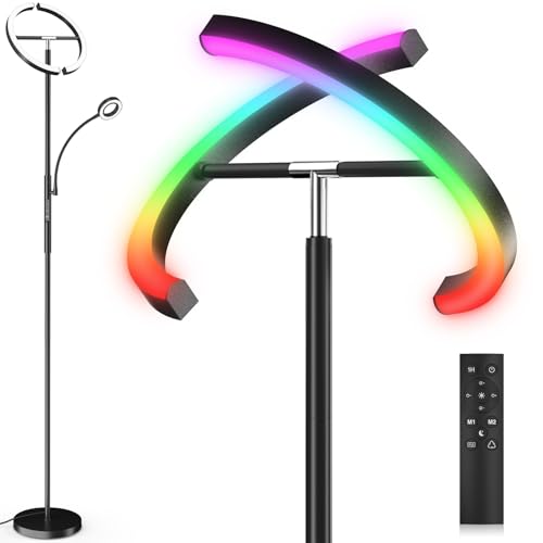 SIBRILLE Upgraded 36W RGBCW Floor Lamp with Ring Reading Lamp,