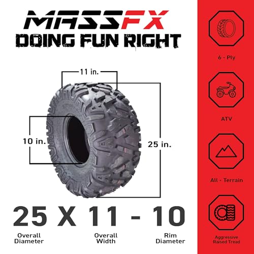 MASSFX 25x11-10 Rear Off-Road Tire for All-Terrain (ATV), Utility Task (UTV), & Side-by Side (SXS) Vehicles 25/11-10 (2 Pack)