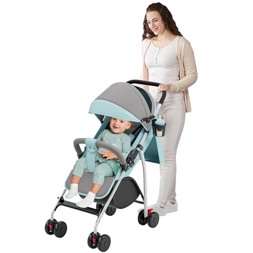 Poussette canne compacte Ingenious,avec position allongée/de la naissance à 4 ans/assis ou allongé/avec coussin en coton/moustiquaire/porte-gobelet/BLEU