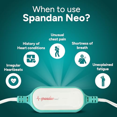 Image of Sunfox Spandan Neo ECG Device (with 2 Electrode Packs) | Portable Heart Rate & AFib Monitor | 12 Lead ECG with 3 Leads | Instant 10s Reports | Mini ECG Machine for Home Use