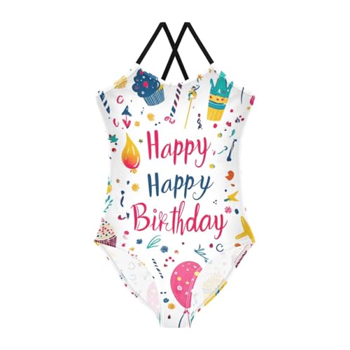 susiyo Pattern Birthday Girls One Piece Swimsuits Quick Dry Swimwear Bathing Suit for Beach 3-10 T, 3 Years Old