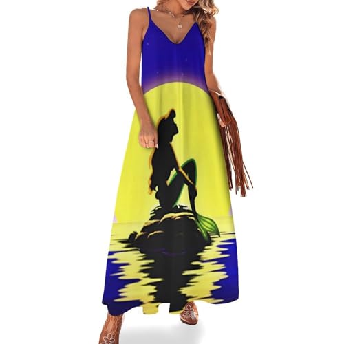 Robe Longue d'Été sans Manches au Design Exclusif Sirène de Lune Étoilée Col V