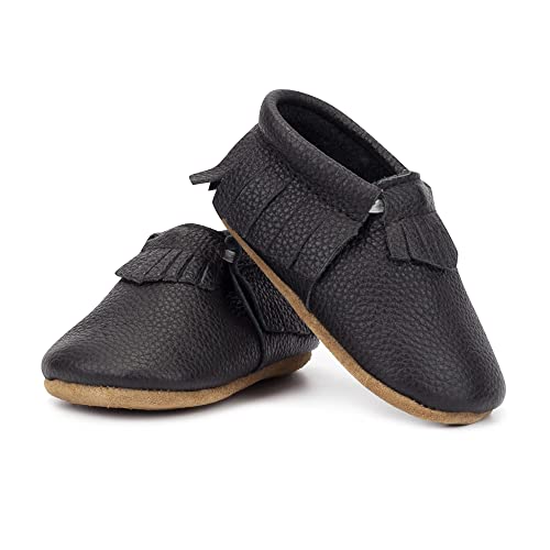 Zutano Unisex Baby Leather Moccasins With Fringe And Gripper Soles, Soft-Sole Stay-On Baby Moccasins, Black, 12M #TOP12