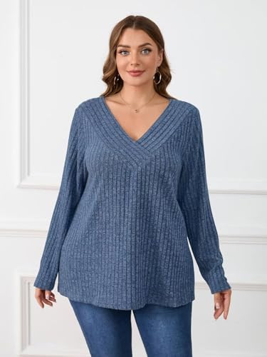 Image of BELAROI Womens Plus Size Sweaters V Neck Fall Tunic Top Pullover Shirts