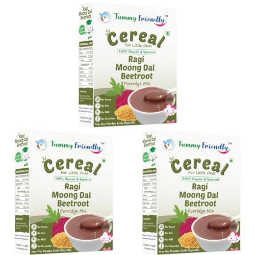 Image of TummyFriendly Foods Organic Sprouted Ragi Almond Dates Porridge Mix | Made of Sprouted Ragi Powder for baby | Available in Trial Baby Packs too | Shelf-life 9 month | 200g (Beetroot) (Pack of 3)