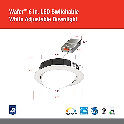 Image of Juno 6 inch Adjustable LED Wafer Downlight, 5-in-1 CCT, Matte White