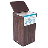 BIRDROCK HOME Square Laundry Hamper with Lid and Cloth Liner | Bamboo | Espresso | Easily Transport Laundry Basket | Collapsible Hamper | String Handles