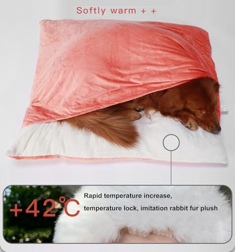 Hundeschlafsack mit Dach, Beruhigende Hundebett Hundehöhle, Winter Warm Plüsch Höhle mit Kapuze, Katzenbett mit Abnehmbaren Deckel, Hundesofa für Kleine und Mittelgroße Hunde(Square Grid,75x60x23cm)