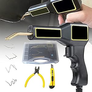 KOSIEJINN Kit de Soudage Plastique 30 W, Soudage Plastique avec Lumière LED, Gamme Complète d’accessoires avec 200PCS de Clous de Soudure pour la Réparation de Tableaux de Bord/Pare-Chocs de Voitures