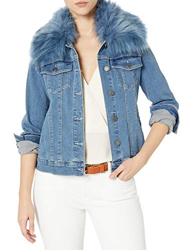 Skinnygirl Women's Raina Classic Denim Jean Jacket, Durango - Removable Faux Fur, Small