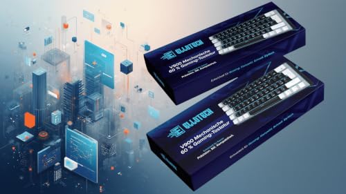 ELLOTECH Mechaniczna klawiatura gamingowa 60%, QWERTZ (układ DE), 62 przyciski, brązowe przełączniki, lodowo-niebieskie, oświetlenie LED, przewodowa, Anti-Ghosting, czarno-biała (brązowy przełącznik