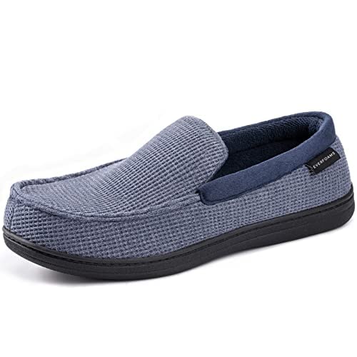 EverFoams Chaussons mocassins confortables en mousse à mémoire de forme pour homme en tissu éponge respirant avec semelle en caoutchouc antidérapante, bleu, 42 1/3 EU Cover