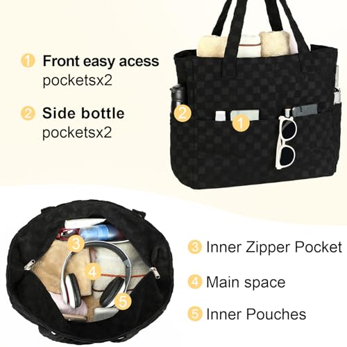 Image of LEDAOU Large Beach Tote Bag Women Waterproof Sandproof Zipper Beach Tote Bag for Pool Gym Grocery Travel with Wet Pocket | Sandproof