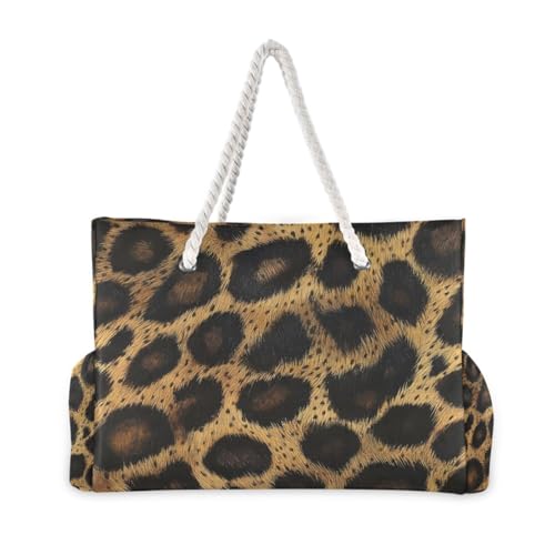 Leopard Print （2） Beach Bag & Travel Tote Bag Large Sandproof with Zipper Closure, Wet Pouch for Swim Gym Travel, Lightweight Foldable Outdoor Bag2