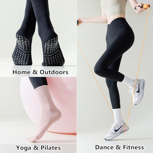 2/4 Pairs Pilates Socks for Women Yoga Grip Socks for Pure Barre Ballet Grippy Crew Sock Woman Sticky Sock3