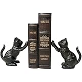LUKYTME Book Ends for Shelves Decorative, Cast Iron Heavy Duty Bookends for Heavy Book, Unique Cute Cat Bookend for Home/Office Decor, Antique Classic Black 2PCS