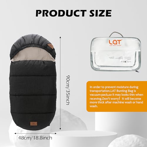 Image of LAT Baby Warm Bunting Bag Universal,Stroller Sleeping Bag Cold Weather,Waterproof Toddler Footmuff(Detachable,Black)