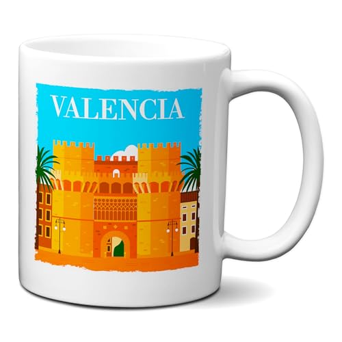 Planetacase   Taza Valencia | Diseño Original de Ciudades | 330 ml de Cerámica | Apta para Microondas y Lavavajillas | Color Valencia, Material Cerámica