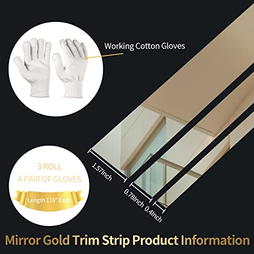 3Roll Gold Wall Trim Molding Flexible Molding Trim Self Adhesive Gold Stainless Steel With Working Gloves Gold Wall Decor For Home Decor Office Diy Corner Design 0.8Inch 1.6Inch 0.4Inch #TOP1