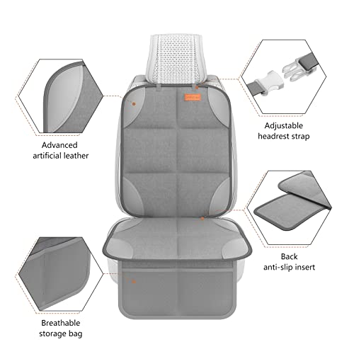 Image of SMART ELF 2 Pack Car Seat Protector-600D Fabric Waterproof (Light Grey) | Baby /Pets for Child Car Seat with Thicily Padded and Non-Slip Backing Mesh Pockets, Universal Size - Sedan SUV Truck