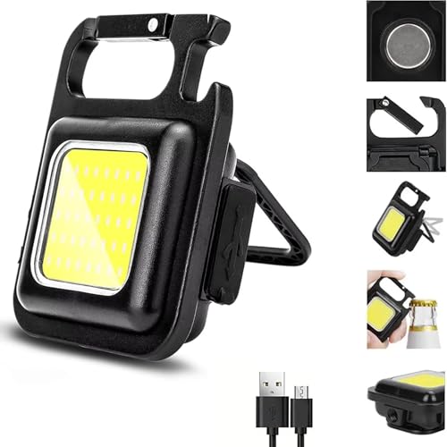 ToolHouse Mini Handheld Flashlight COB Keychain Work Light 4 Light Modes Portable Emergency Light 500mAh Rechargeable Torch for Hiking Fishing Camping and Outdoor Adventures