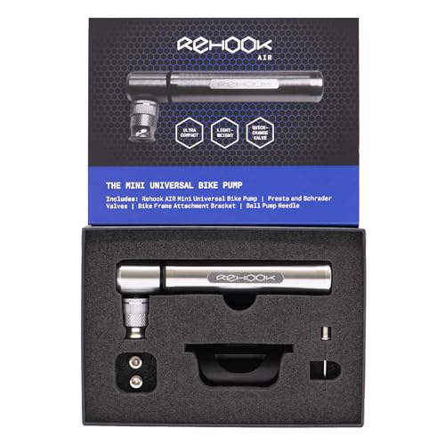Bomba de bicicleta universal Rehook AIR con montaje de marco para todas las válvulas y balones