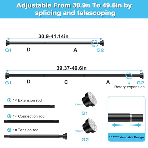 Image of Tension Curtain Rod 30 To 49 Inch Black Tension Rods Adjustable Spring Loaded Curtain Rods 7 /8 inch Curtains Rods No Drilling Tension Rods For Windows Bedroom Closet Doorway Door 2pcs