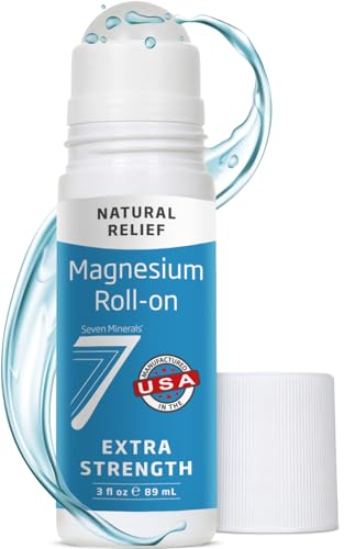 Seven Minerals Extra Strength Magnesium Roll On Stick - Pure USP Grade Magnesium for Feet Sleep Muscle Pain & Cramps - Fast Absorbing & Mess-Free USA Made 3 Fl Oz
