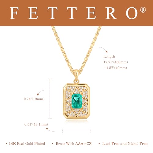 Fettero Gold Necklace for Women,14K Gold Plated Charm Necklaces for Women Gemstone Pendant Necklace Non Tarnish Gold Necklaces Jewelry