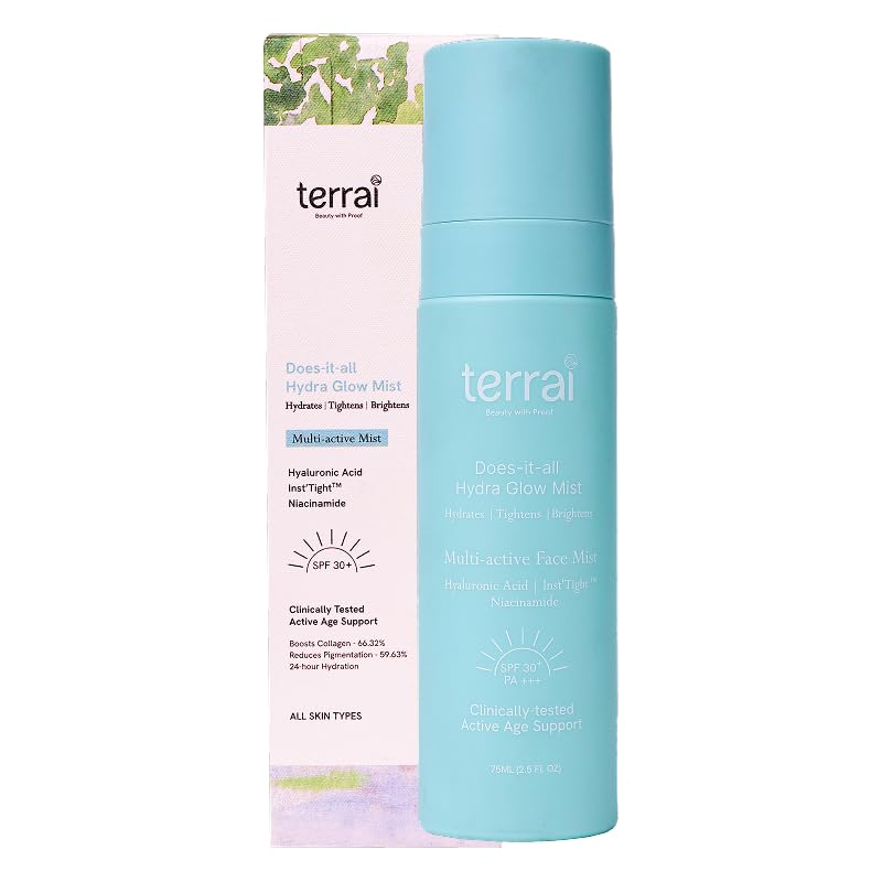 Image of Hydra Glow Face Mist SPF 30 PA+++ | In-Vivo tested for 24hr Hydration with Hyaluronic Acid | Broad Spectrum UVA /UVB Protection | Sunscreen Mist Spray for Easy Reapplication Over Makeup | Barrier Support | Dermatologically Tested | Lightweight & Non-Greasy | 75ml