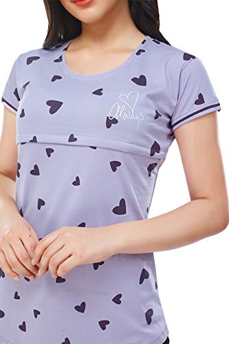 Image of ZEYO Women's Regular Fit Cotton Maternity Heart Printed Feeding Top 5345
