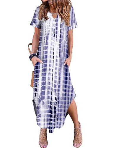 Image of Zeagoo Womens Maxi Summer Dress with Pockets Casual Short Sleeve Sundress Trendy 2026 Curve Hem Long Dress