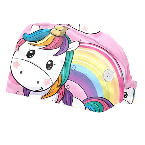 Casquettes de travail ajustables anti-transpiration à motif licorne mignon x2