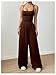 Floerns Women's Summer Jumpsuit Spaghetti Strap One Piece Outfit Wide Leg Baggy Pants Romper Brown X-Small