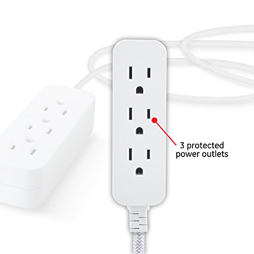 Image of GE 3-Outlet Power Strip Braided Extension Cord with Multiple Outlets Grounded Flat Plug ETL Listed White 40530, 15 Ft (Pack of 12)