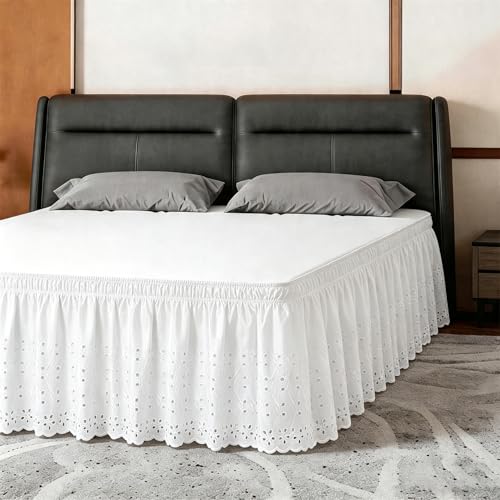 ANARACHON Full Bed Skirt, Wrap-Around Elastic Ruffled Eyelet Bed Skirt Full Size Dust Ruffle with...