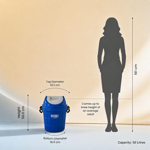 Image of HiBi Swing Lid 50 Litre Blue Dustbin - Large Outdoor Waste Bin | Heavy Duty Garbage Container | Durable Plastic Trash Can for Home, Office, Hospitals, Public Areas (Blue Colour)
