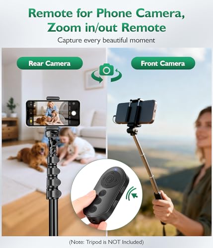 Phone Stand with Remote Wireless Remote Control, Phone Camera Remote Shutter Zoom Front/Rear Camera Switch for iPhone iPad Android Cellphone, Scrolling Remotes for TikTok, Kindle App, Photo, Video