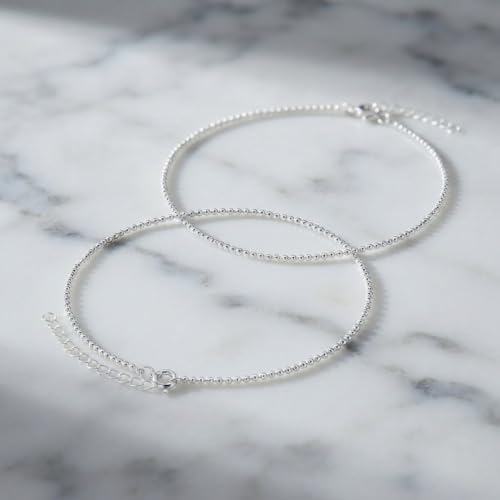 Image of Parnika 925 Pure 92.5 Sterling Silver Anklets Pair for Women & Girls | Hallmarked Silver Payal | Ball Design | Daily Wear | One Pair