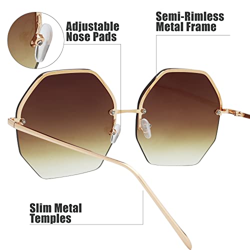 The Fresh Fashion Designer Huge Hexagon Metal frame Ocean Colored Lens Sunglasses - Exquisite Packaging3