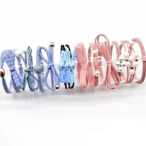 12 Pcs Hair Band Hair Tie, YIWINIAID Womens Hair Ties Elastic Scrunchies Ponytail with Holder Box (lightblue pink)