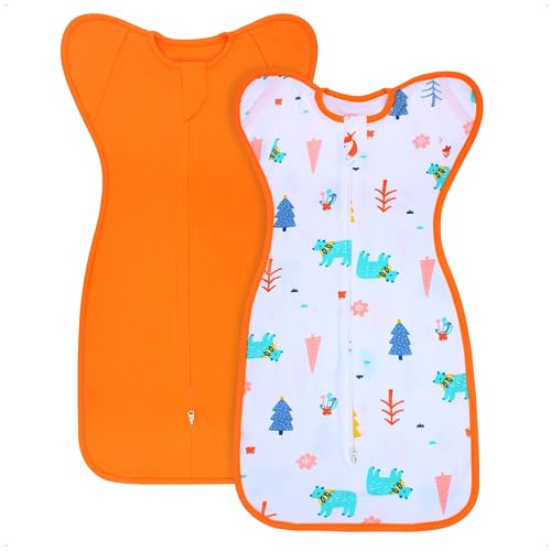 Image of Transition Swaddle 3-6 Months Sleep Sack Arms up Swaddle 2-Way Zipper 100% Cotton Arms in/out, 0.8 Tog Baby Swaddle Newborn Sleep Sack for Boy Girl, 2-Pack Transitional Swaddle Sack (Medium 14-20lbs)