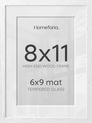 Image of Homeforia 8x11 White Oak Picture Frame, High-End Wood, 6x9 Mat, Glass | High End Solid Oak Wood, Tempered Glass, Acid-Free 6x9 Removable Mat, 8x11 Edge-to-Edge Display 11x8, Wall Kit, Set Of 1