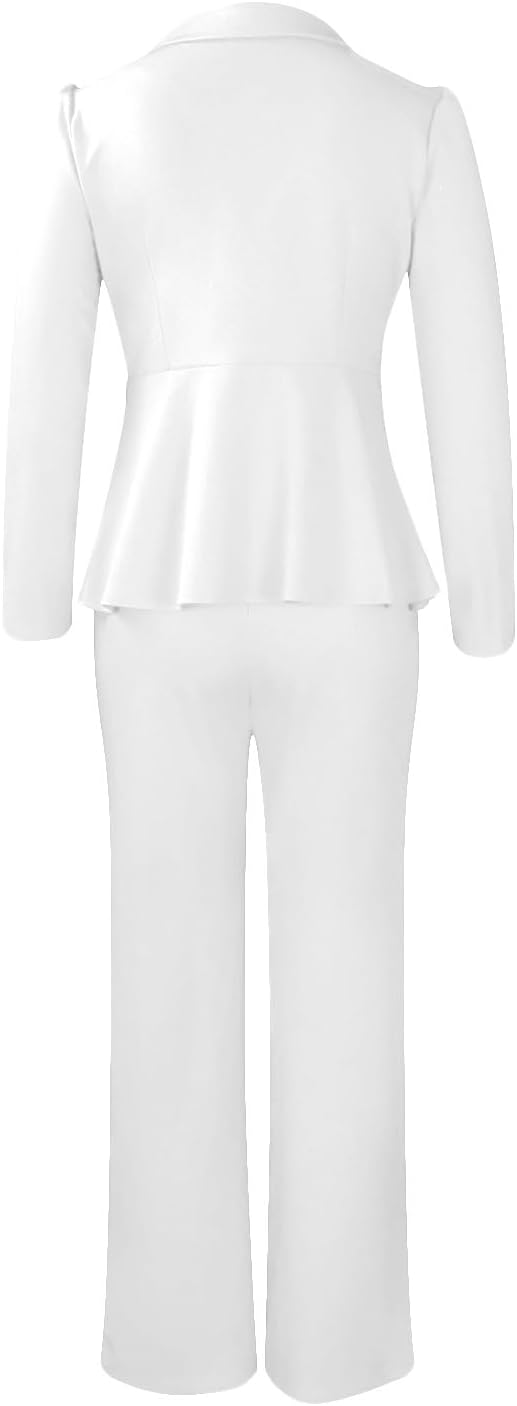 Women Suit Jacket 2 Piece Ruffle Blazer with Wide Leg Pants Suit Long Sleeve Business Casual Outfits - Image 3