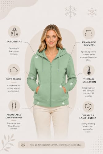 Image of HOODLIFE Women's Zip-Up Hoodie Sweatshirt - Soft Cotton Fleece Jacket with Hood, Full Zipper, Kangaroo Pocket, Casual Winter Hoodie for Women