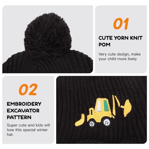 Toddler Winter Hat Baby Beanie with Earflap Warm Fleece Lined Embroidery Excavator Hats for Boys Kids4