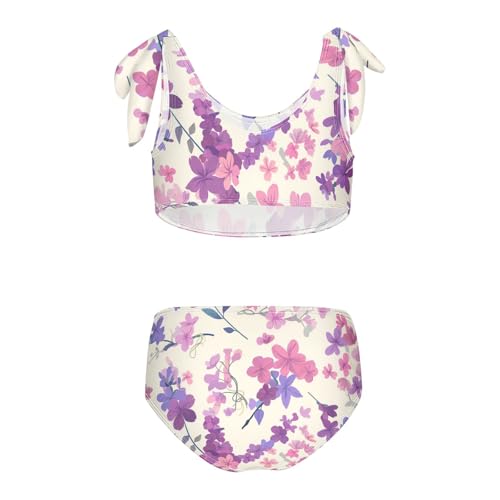 KLL Lilac and Pink Flowers Girl Two Piecing Bikini Sets Quick-Dry Swimsuit Swimwear Cute Shoulder Strap2