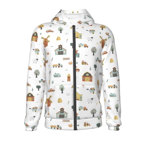 Farm with Farm Houses Kids Pullover Hoodies Boys Zip Up Sweatshirts Girls Athletic Clothes with Pocket2