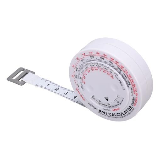 BRRNOO Calculadora de IMC Cinta Métrica de Circunferencia de Cintura Cinta Métrica Corporal Retráctil con Rueda Colorida para Seguimiento de Fitness ABS PVC Fibra de Vidrio 1,5 M 7x7x2